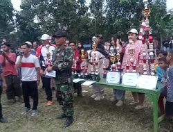 *Dukung Kemajuan Olahraga Sepak Bola Babinsa Desa Selawangi Serahkan Piala*