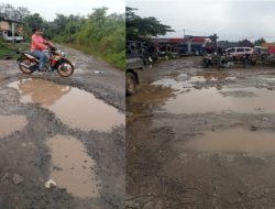 Warga Peninggalan Keluhkan Jalan Pasar Penuh Lubang dan Genangan, Dinilai Membahayakan Pengguna Jalan