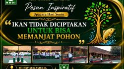 Kepala MI NW Sukamulia Sampaikan Pesan Inspiratif pada Upacara Bendera Hari Senin : ” Ikan Tidak diciptakan Untuk Bisa Memanjat Pohon”